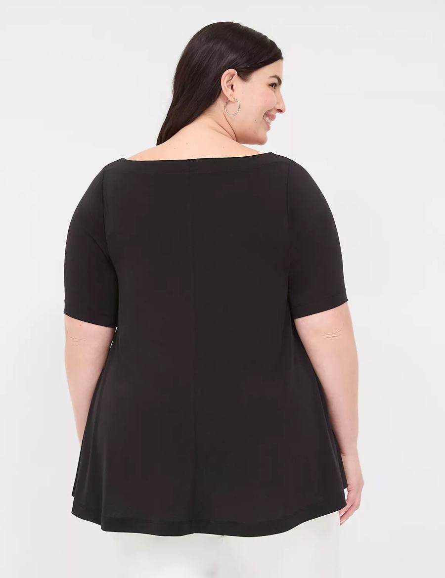 Lane Bryant Swing Boatneck Top T-shirts Dames Zwart | CWG1277KB