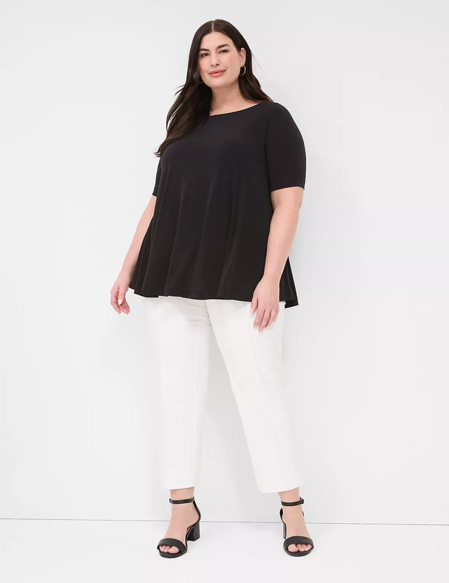 Lane Bryant Swing Boatneck Top T-shirts Dames Zwart | CWG1277KB