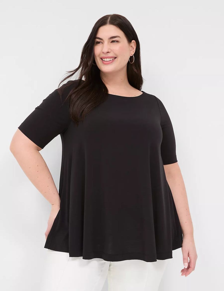 Lane Bryant Swing Boatneck Top T-shirts Dames Zwart | CWG1277KB