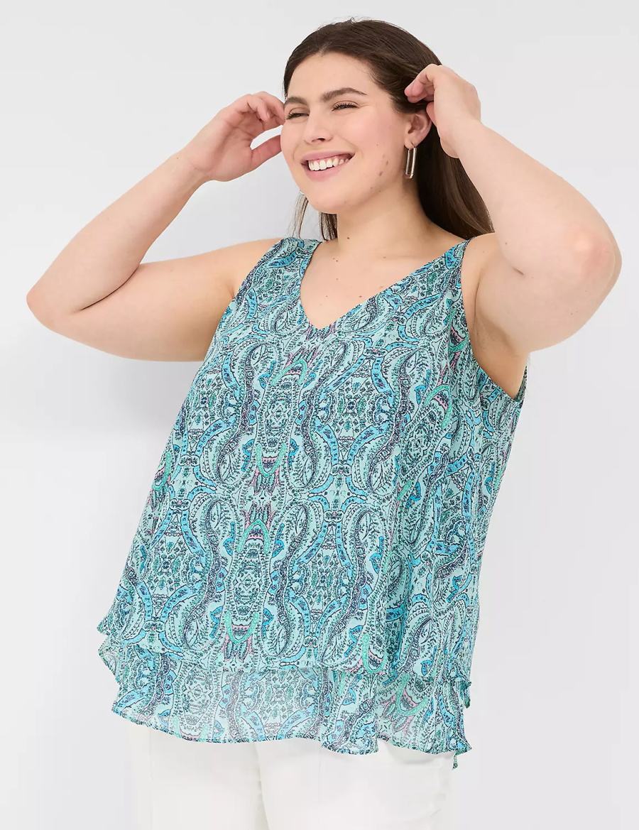 Lane Bryant Swing Double-Layer Chiffon Tanktop Dames Turquoise | TOM6012YI
