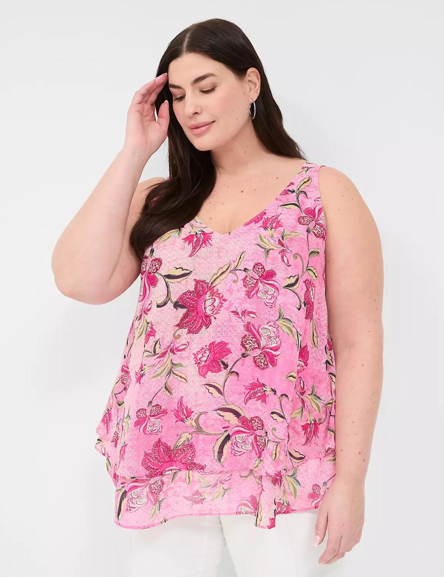 Lane Bryant Swing Double-Layer Chiffon Tanktop Dames Roze Roze | LRG5684GS