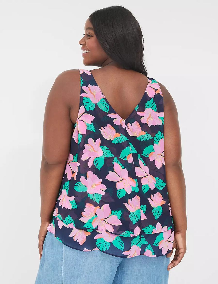 Lane Bryant Swing Double-Layer Chiffon Tanktop Dames Roze Donkerblauw | HVZ608VT