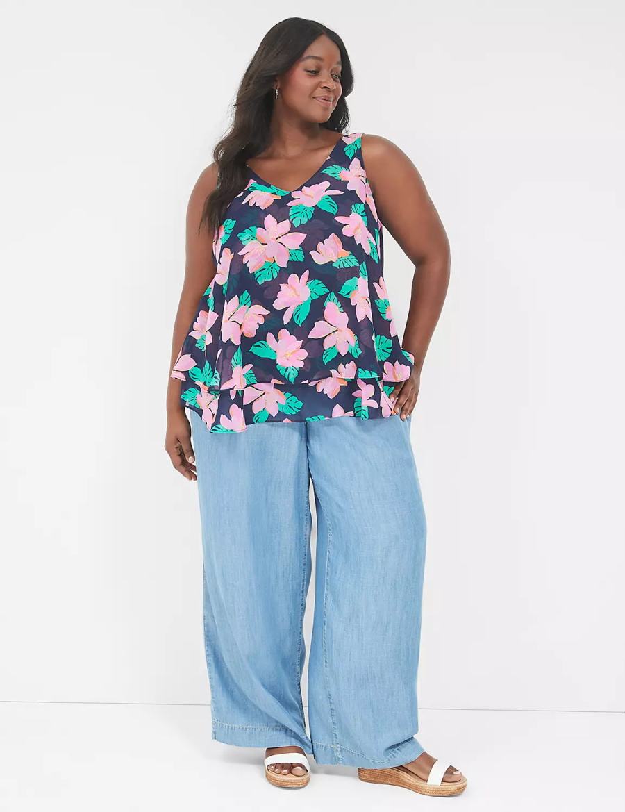 Lane Bryant Swing Double-Layer Chiffon Tanktop Dames Roze Donkerblauw | HVZ608VT