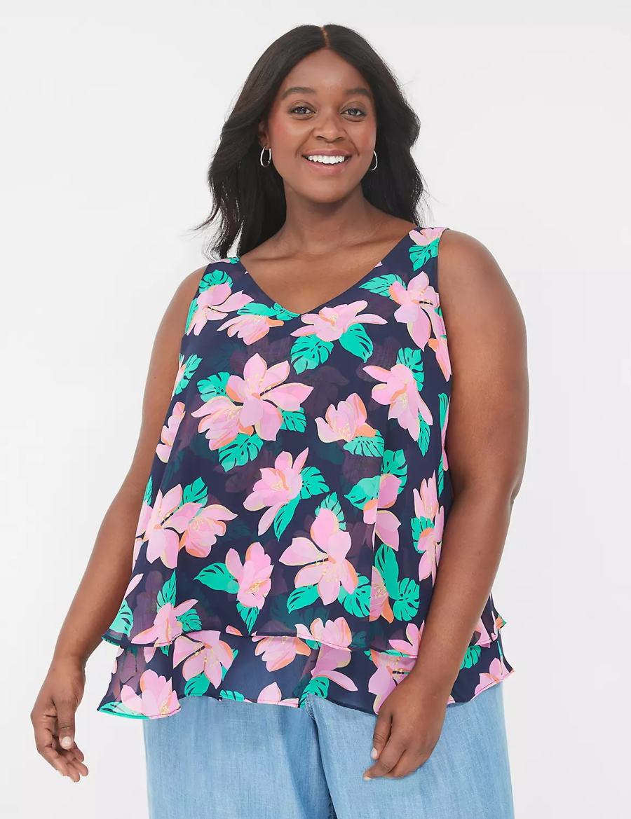 Lane Bryant Swing Double-Layer Chiffon Tanktop Dames Roze Donkerblauw | HVZ608VT