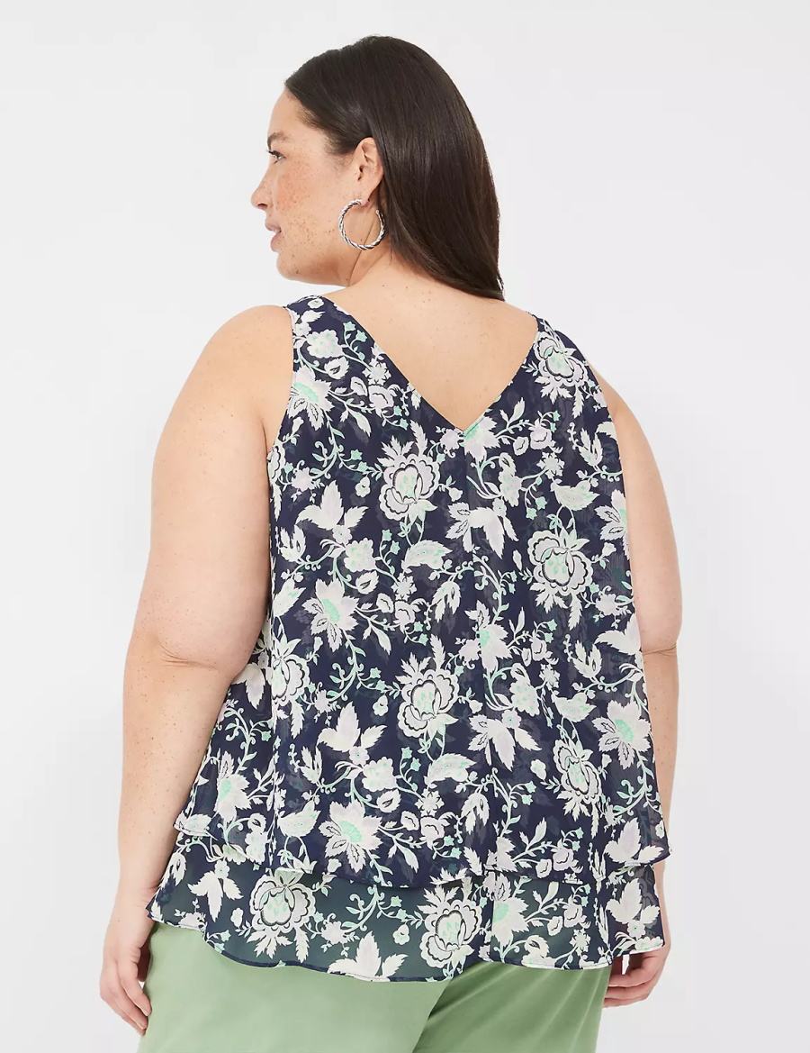 Lane Bryant Swing Double-Layer Chiffon Tanktop Dames Donkerblauw Paars | DPV9592SK