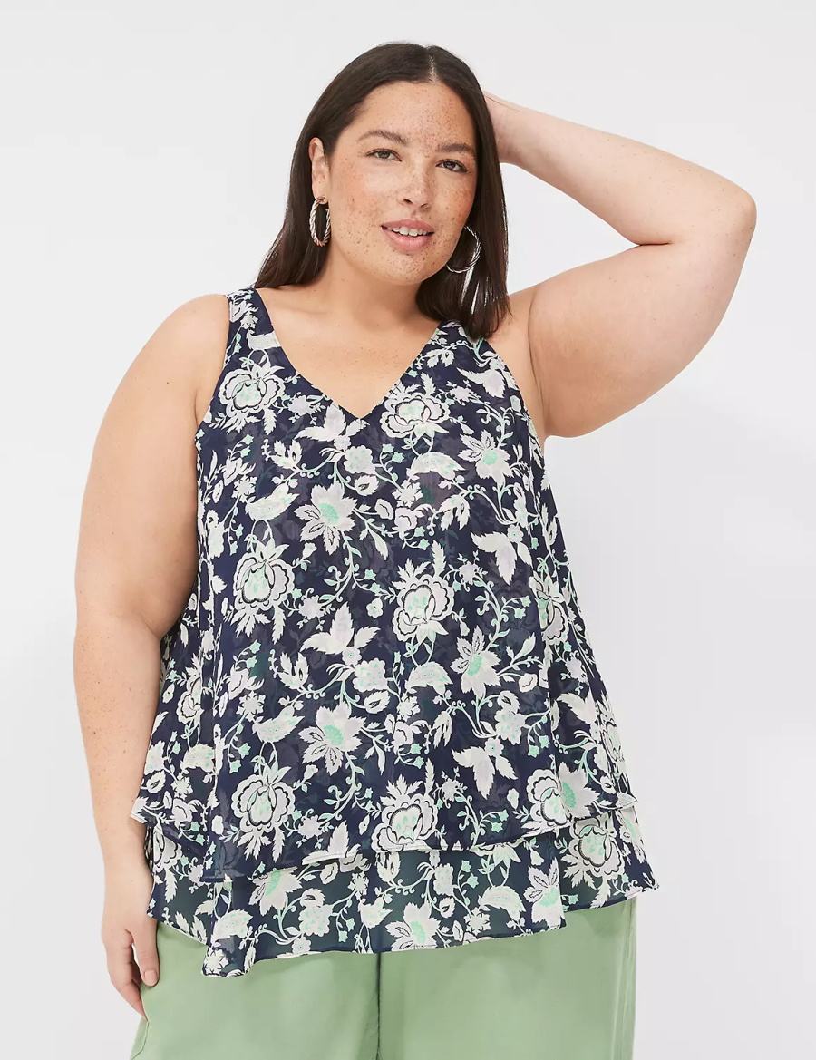 Lane Bryant Swing Double-Layer Chiffon Tanktop Dames Donkerblauw Paars | DPV9592SK