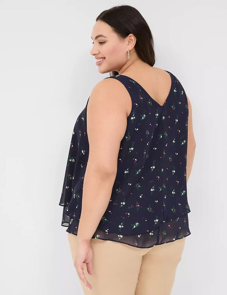 Lane Bryant Swing Double-Layer Chiffon Tanktop Dames Donkerblauw | SXP3140GE