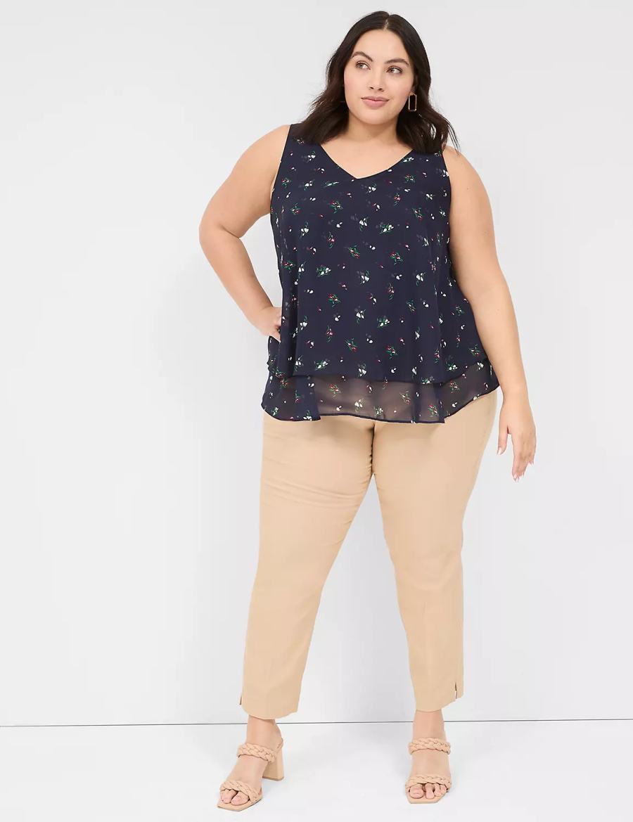 Lane Bryant Swing Double-Layer Chiffon Tanktop Dames Donkerblauw | SXP3140GE
