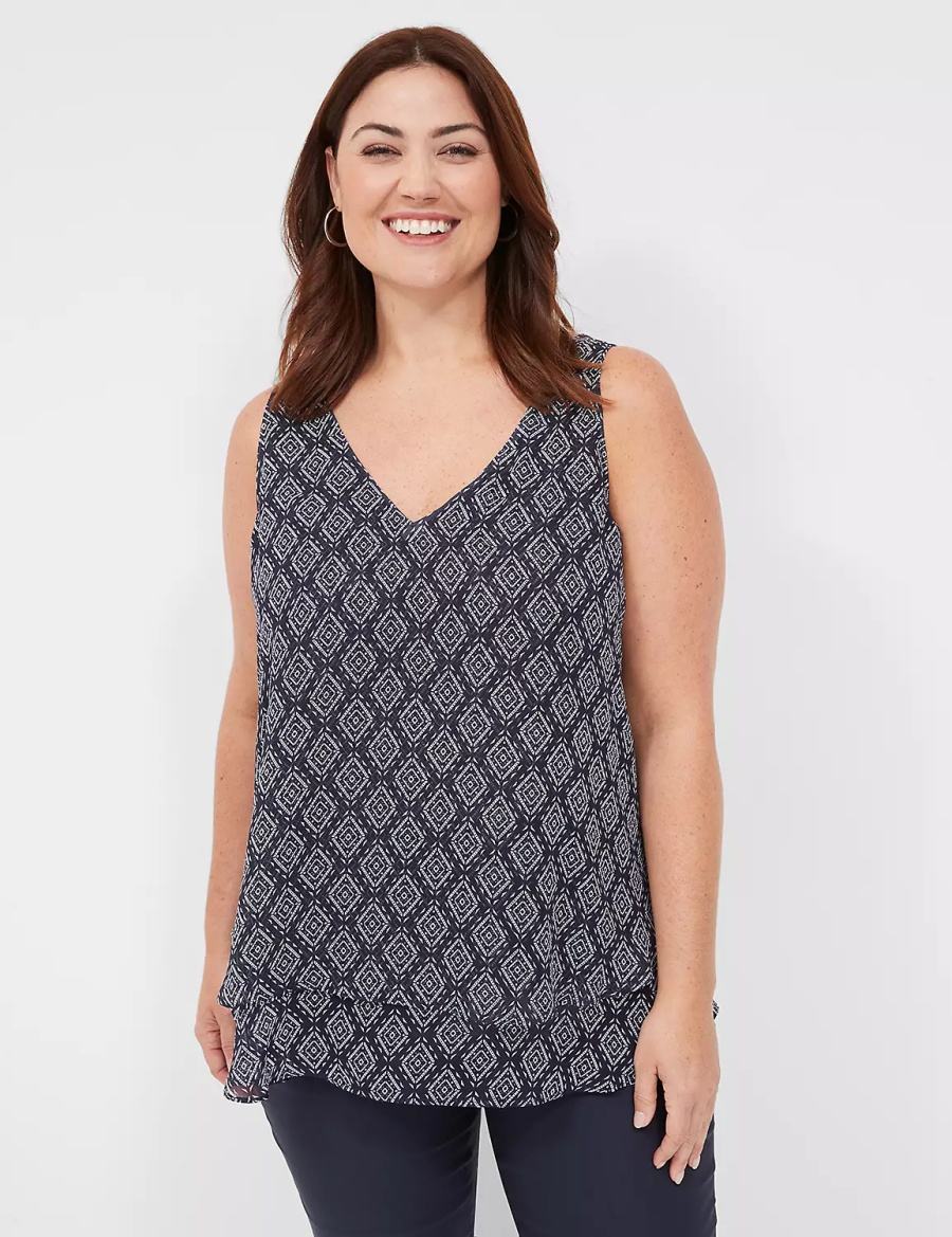 Lane Bryant Swing Double-Layer Chiffon Tanktop Dames Donkerblauw | YGY4595JG