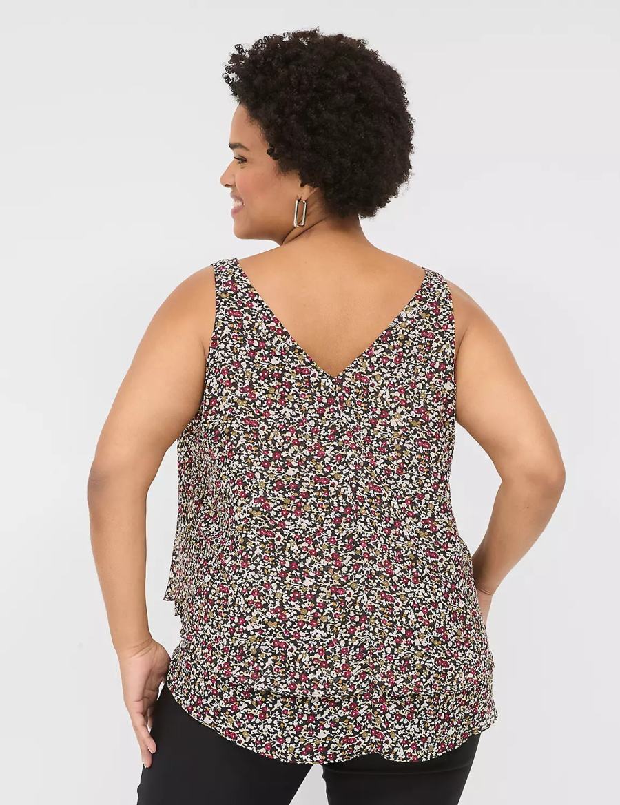 Lane Bryant Swing Double-Layer Chiffon Tanktop Dames Zwart Gekleurd | RXB1098NH