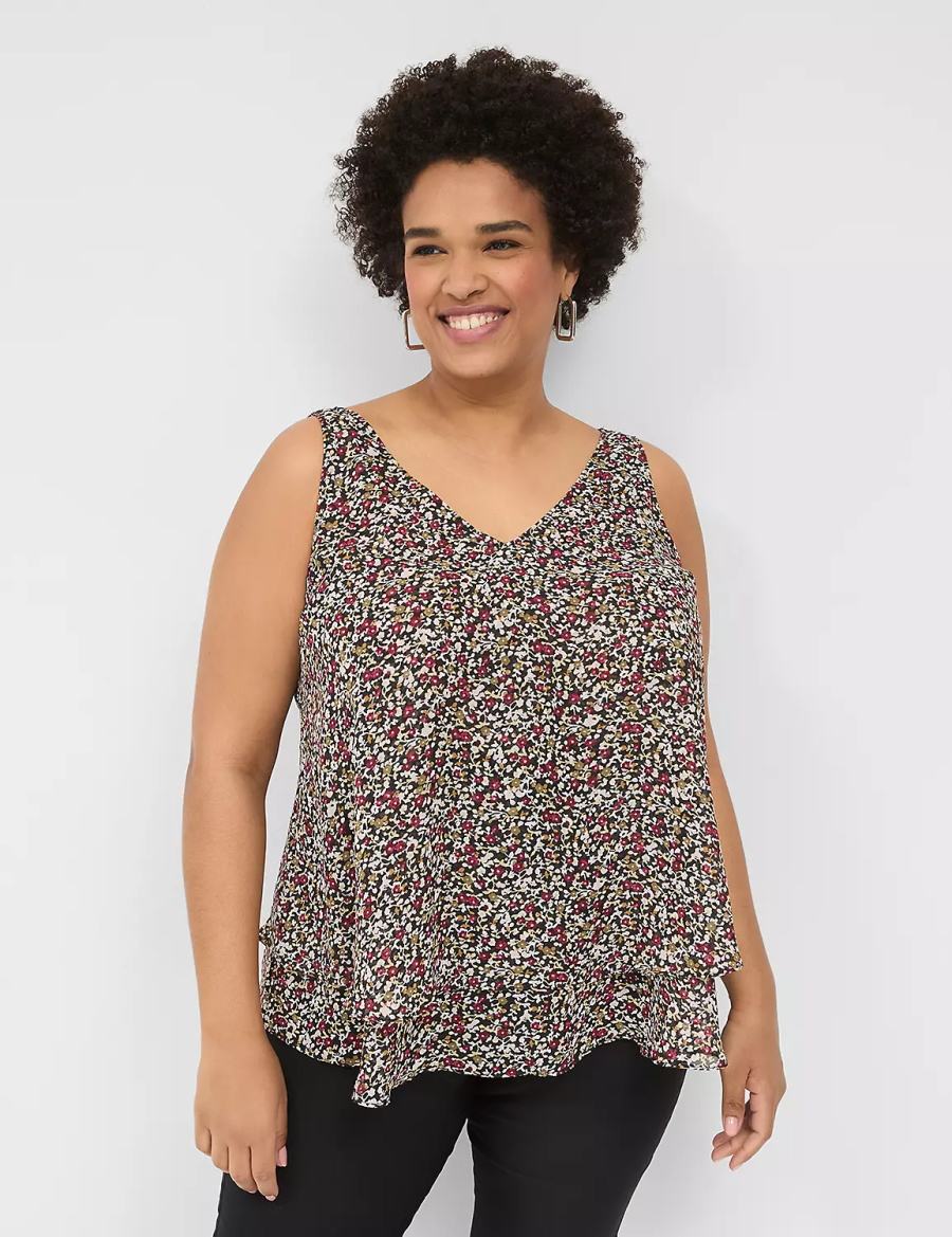 Lane Bryant Swing Double-Layer Chiffon Tanktop Dames Zwart Gekleurd | RXB1098NH