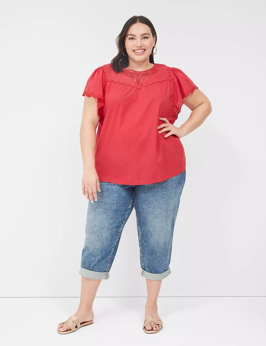 Lane Bryant Swing Eyelet-Trim Popover Blouse Dames Rood | GVM1415OF