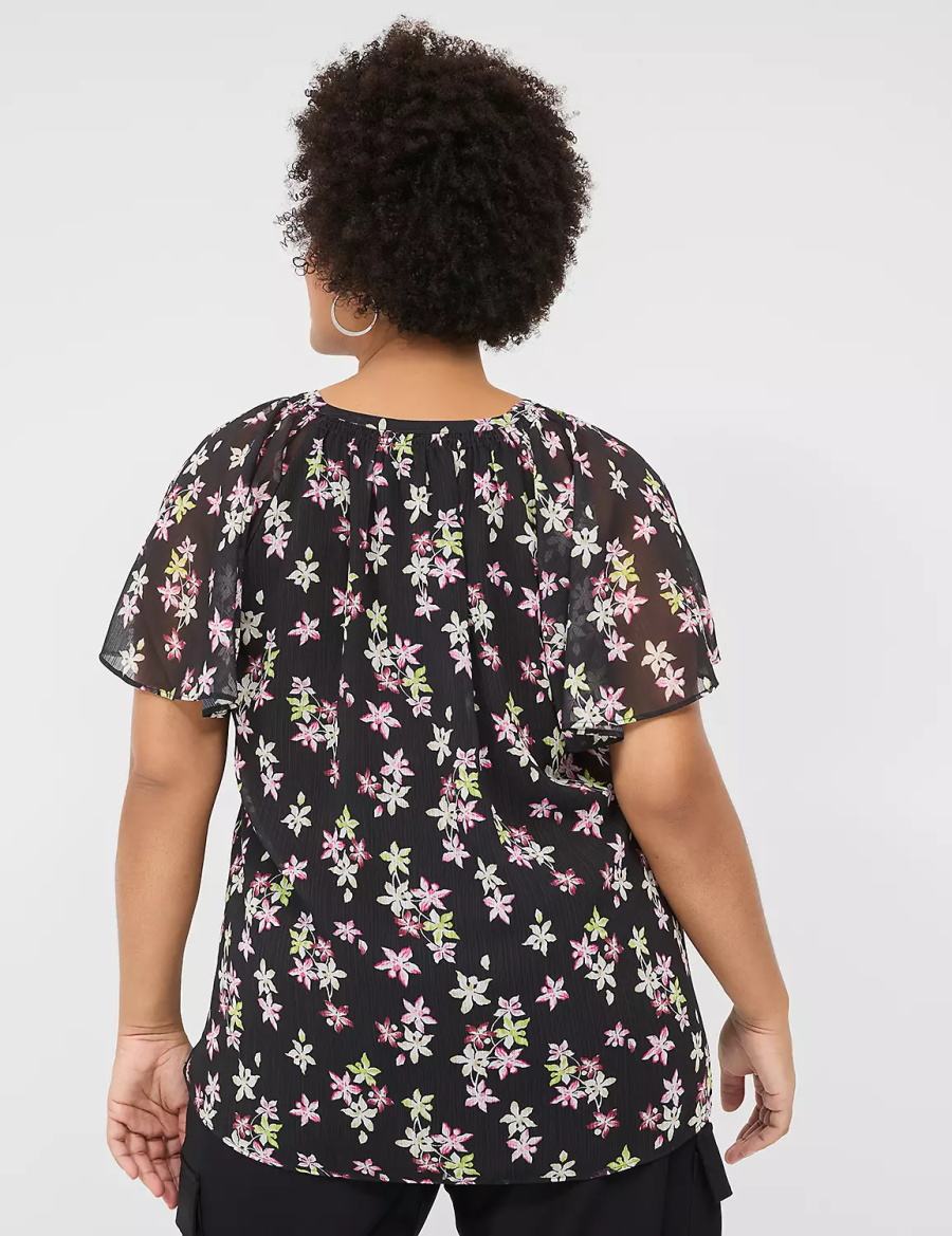 Lane Bryant Swing Flutter-Sleeve Popover Blouse Dames Zwart Gekleurd | VHS3467CS