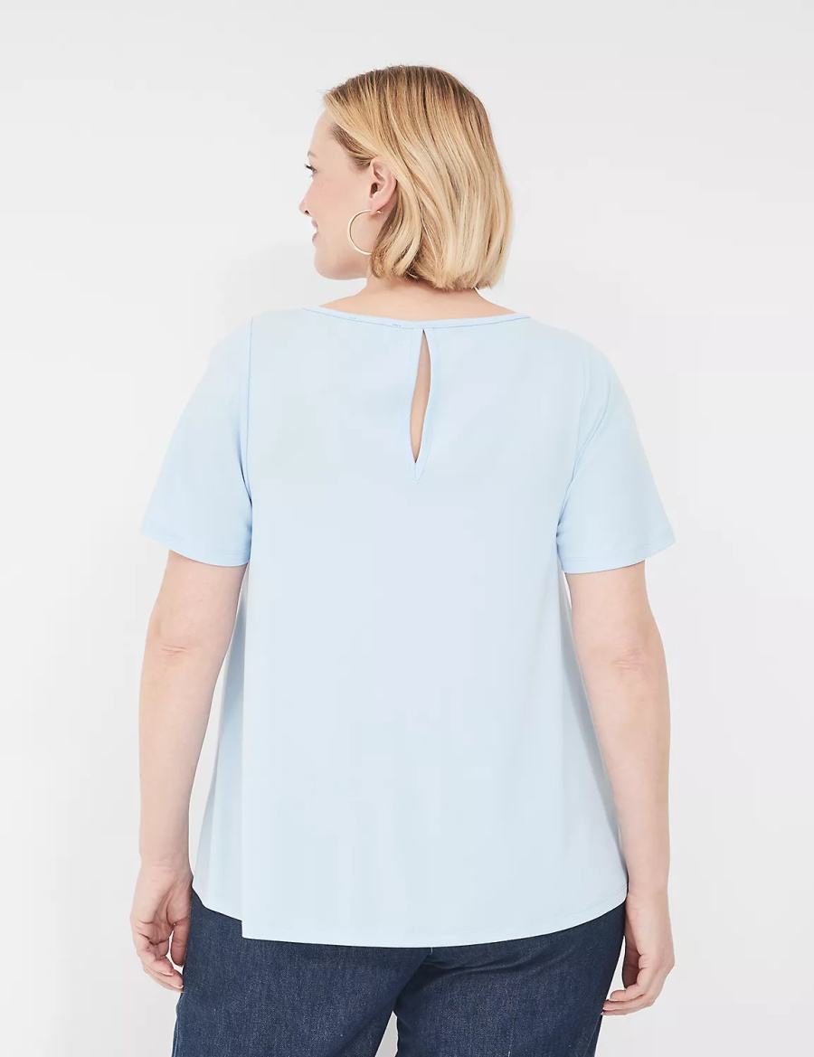 Lane Bryant Swing Flutter-Sleeve Smocked-Yoke Top T-shirts Dames Blauw | OBZ1533CM