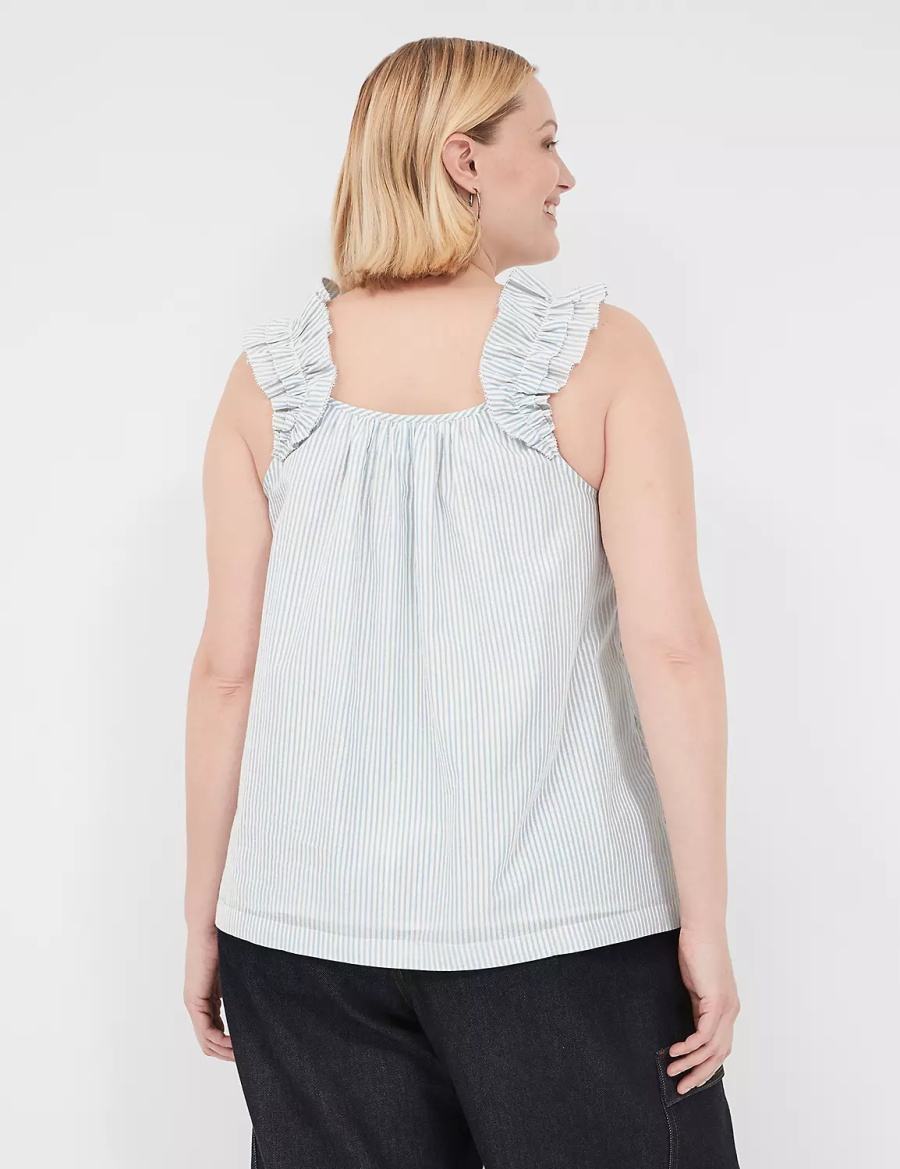 Lane Bryant Swing Lurex Stripe Ruffle-Sleeve Tanktop Dames Wit Strepen | UCJ4653UJ