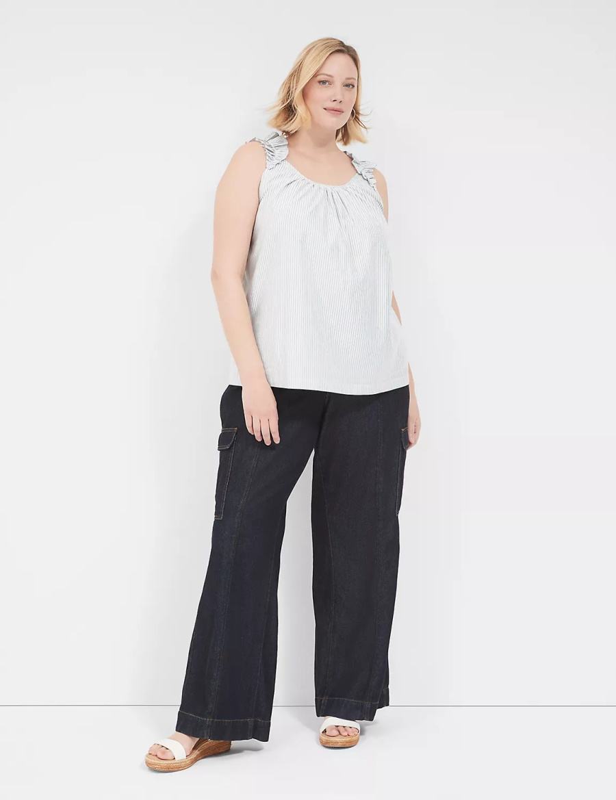 Lane Bryant Swing Lurex Stripe Ruffle-Sleeve Tanktop Dames Wit Strepen | UCJ4653UJ