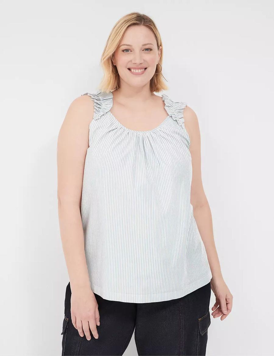 Lane Bryant Swing Lurex Stripe Ruffle-Sleeve Tanktop Dames Wit Strepen | UCJ4653UJ