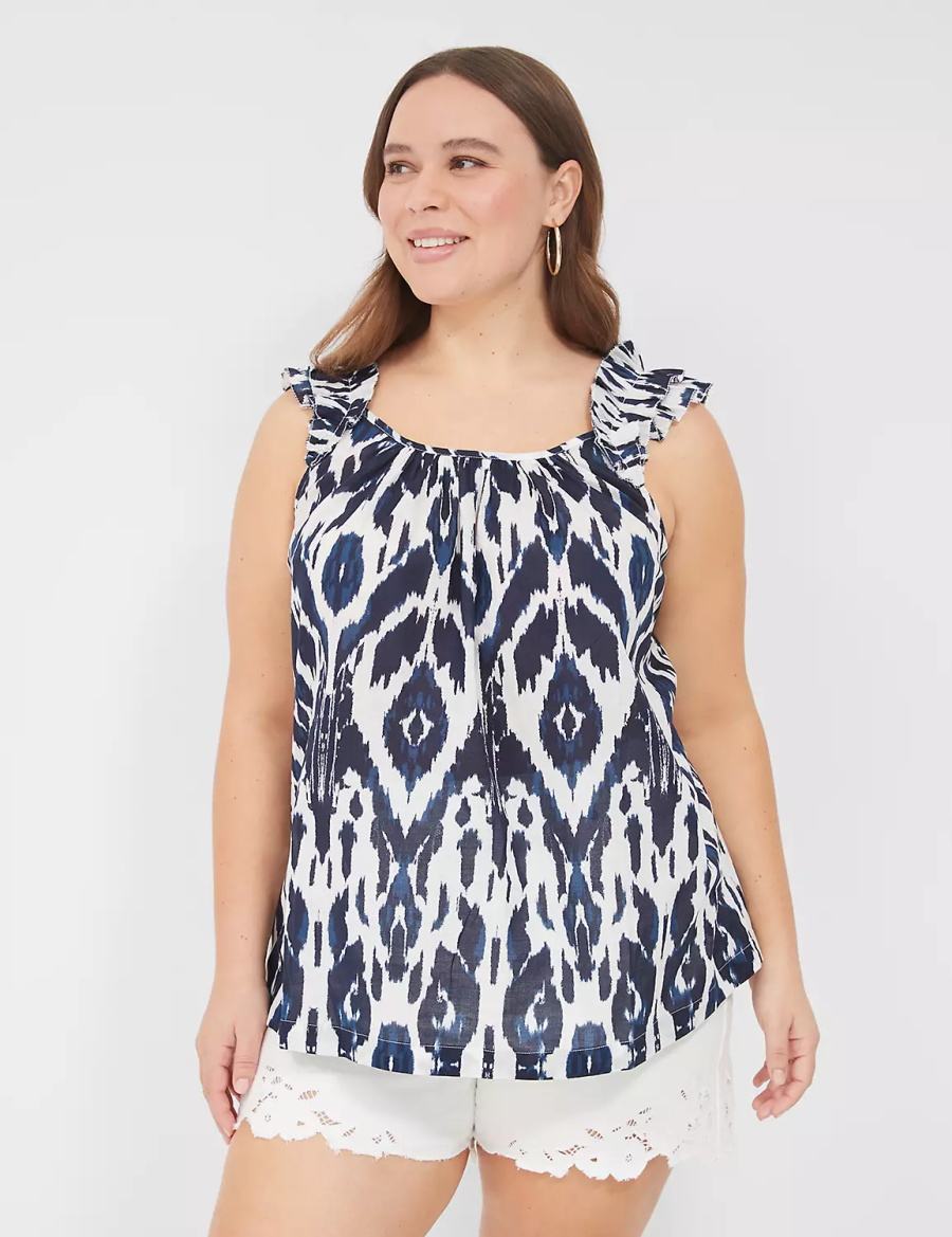 Lane Bryant Swing Ruffle-Sleeve Tanktop Dames Donkerblauw Wit | TIE9656IZ