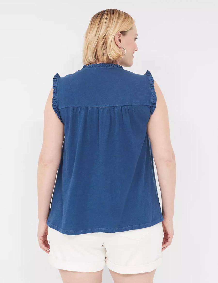 Lane Bryant Swing Ruffle Notch-Neck Tanktop Dames Blauw | UBF2678FZ
