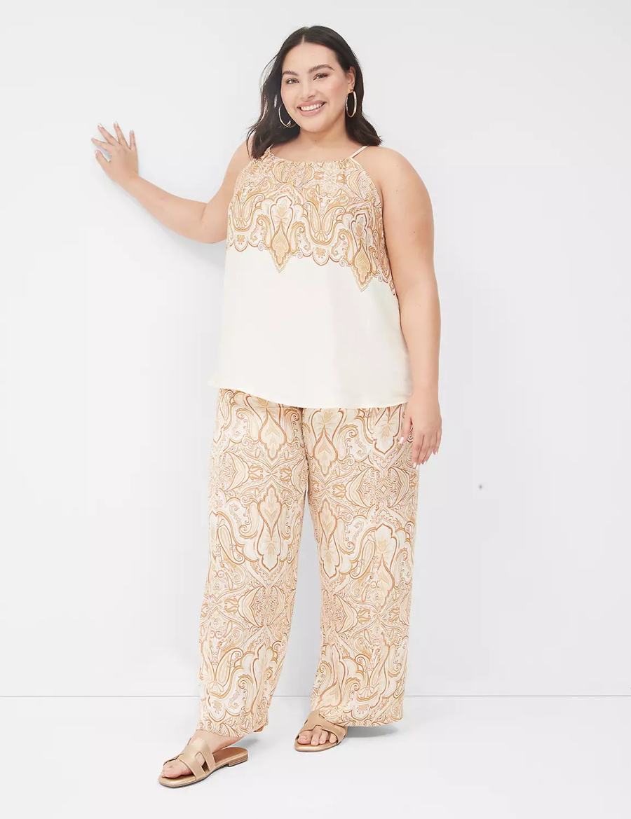 Lane Bryant Swing Satin Top Tanktop Dames Wit Bruin | OOK6193GY