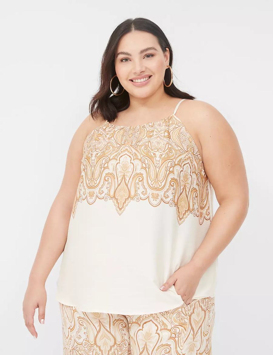 Lane Bryant Swing Satin Top Tanktop Dames Wit Bruin | OOK6193GY
