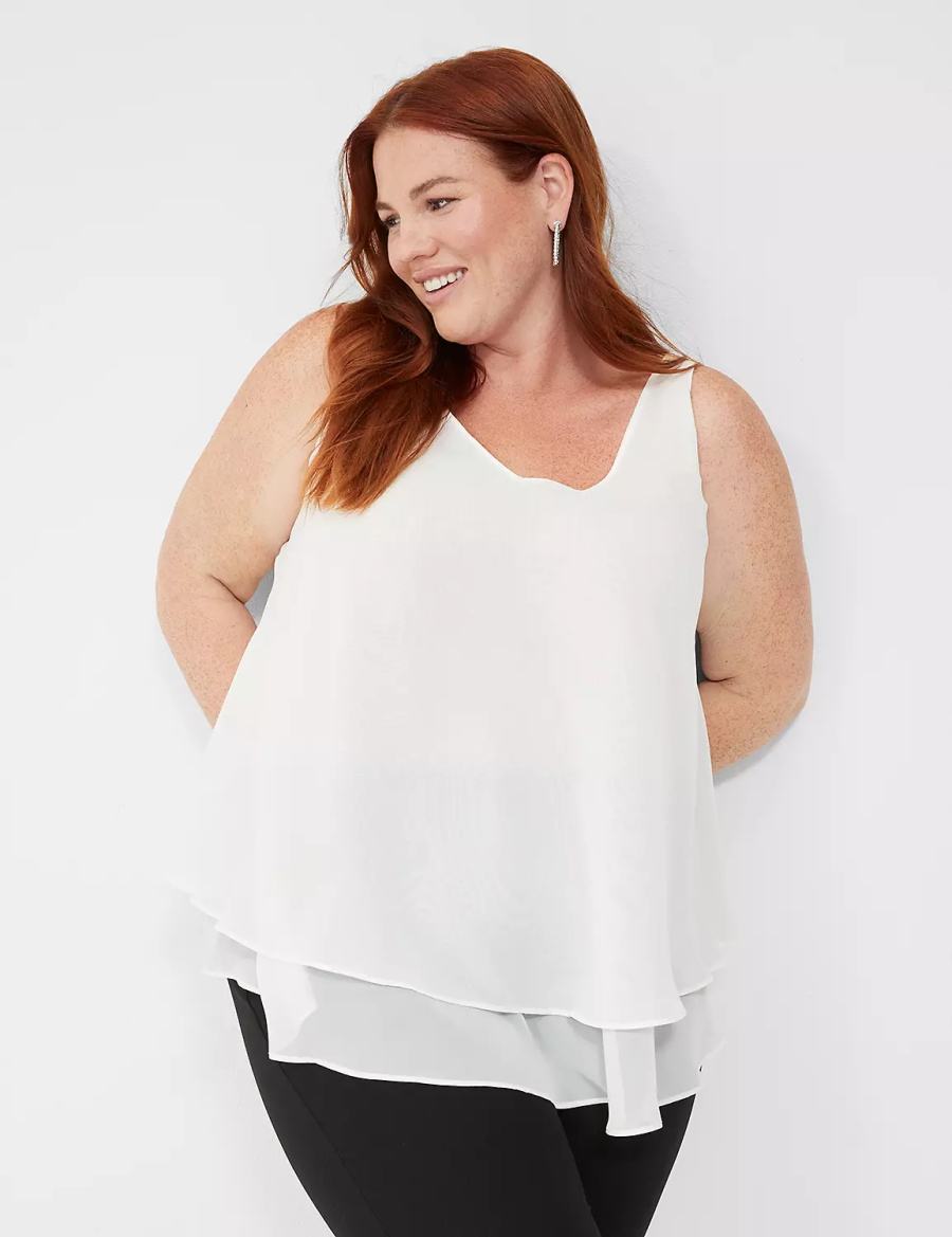 Lane Bryant Swing Sleeveless Double-Layer Shell Tanktop Dames Wit Roze | YRO3019EK