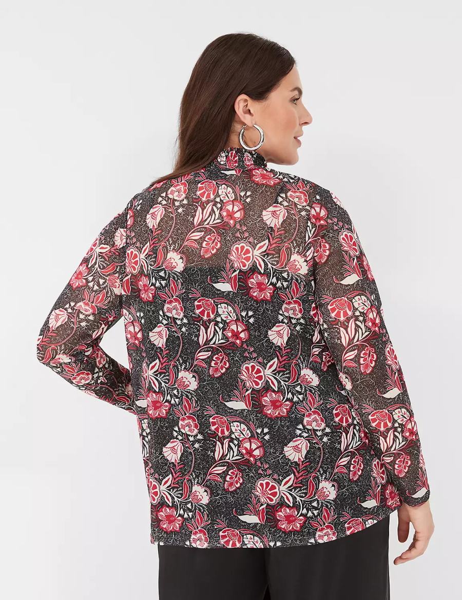 Lane Bryant Swing Smocked-Neck Top With Attached Cami Blouse Dames Rood Wit Zwart | FWD7141CC