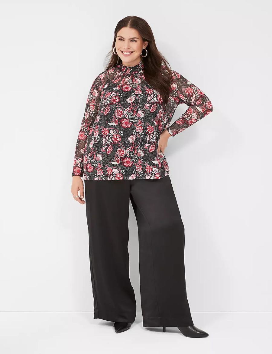 Lane Bryant Swing Smocked-Neck Top With Attached Cami Blouse Dames Rood Wit Zwart | FWD7141CC