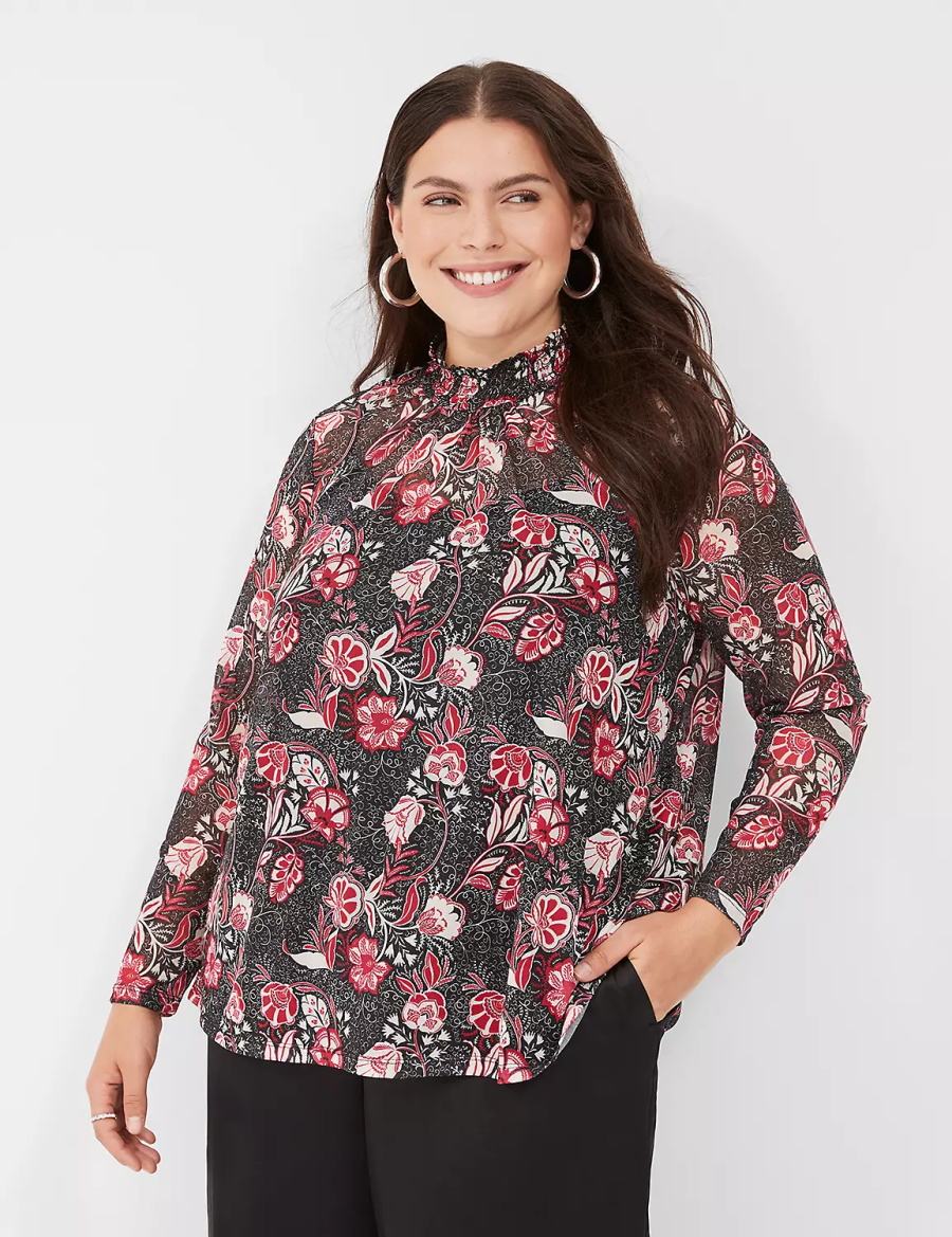 Lane Bryant Swing Smocked-Neck Top With Attached Cami Blouse Dames Rood Wit Zwart | FWD7141CC