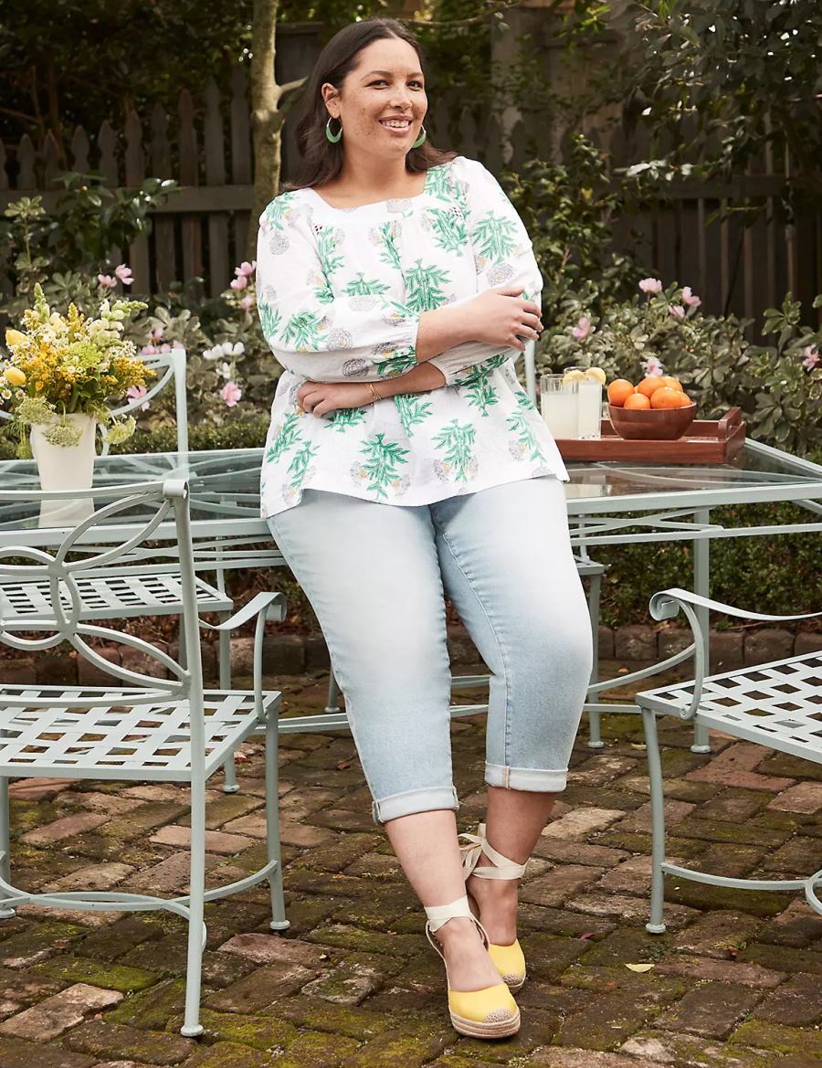 Lane Bryant Swing Square-Neck Peasant Blouse Dames Wit Groen | LFC1015QI