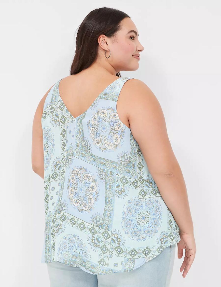 Lane Bryant Swing V-Neck Single-Layer Chiffon Tanktop Dames Blauw | LPJ9337GQ
