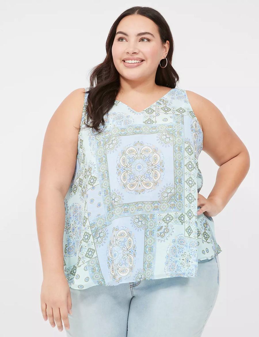 Lane Bryant Swing V-Neck Single-Layer Chiffon Tanktop Dames Blauw | LPJ9337GQ