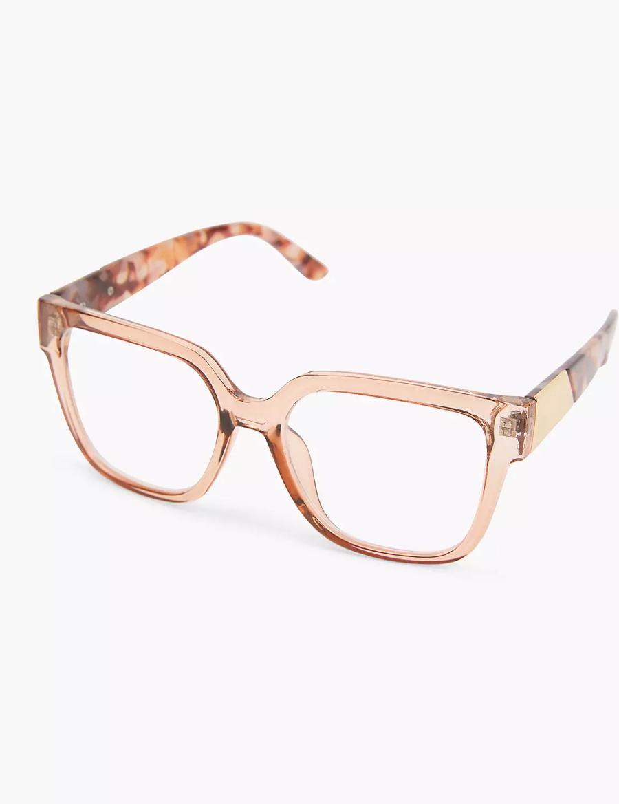 Lane Bryant Tan Crystal & Tortoiseshell Print Cateye Reading Bril Dames Beige | RUJ8525WO