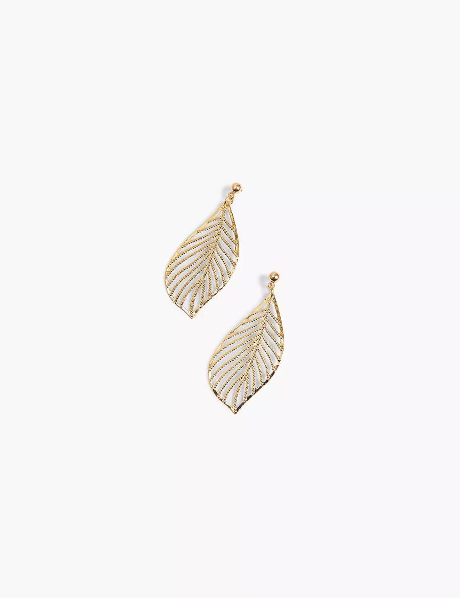 Lane Bryant Textured Metal Leaf Drop Oorbellen Dames Goud | BZU7968DZ