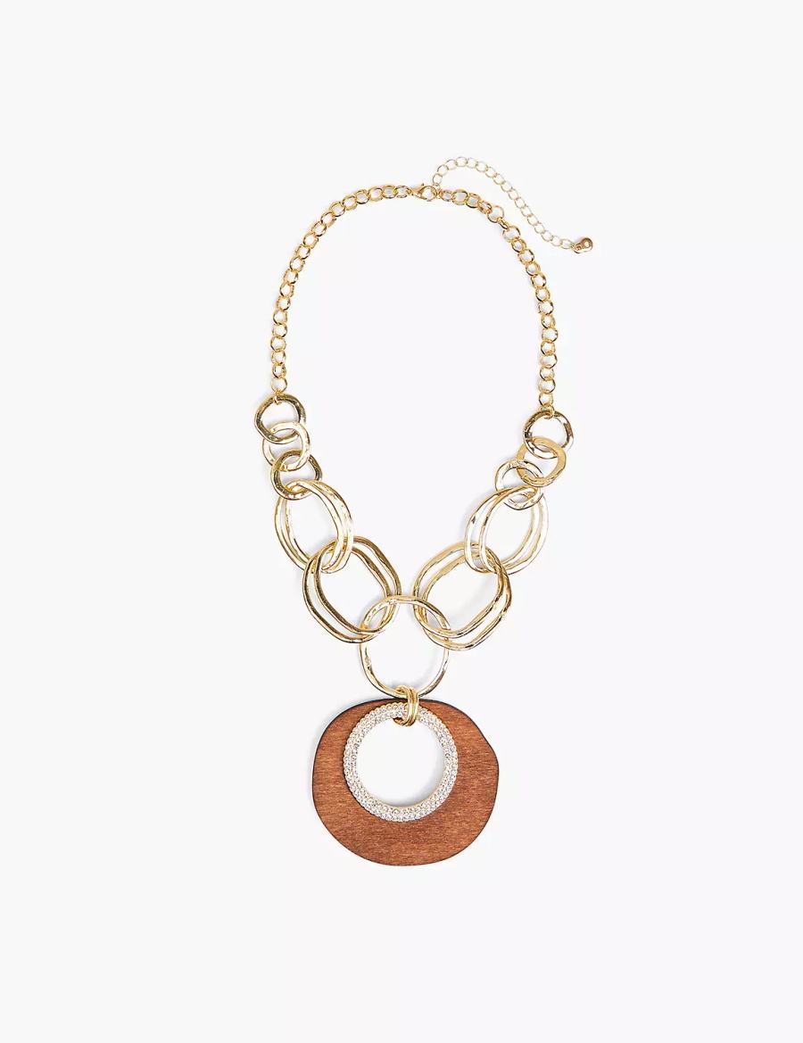 Lane Bryant Textured & Wood Multi-Circle Ketting met Hanger Dames Goud | XVQ46100DT