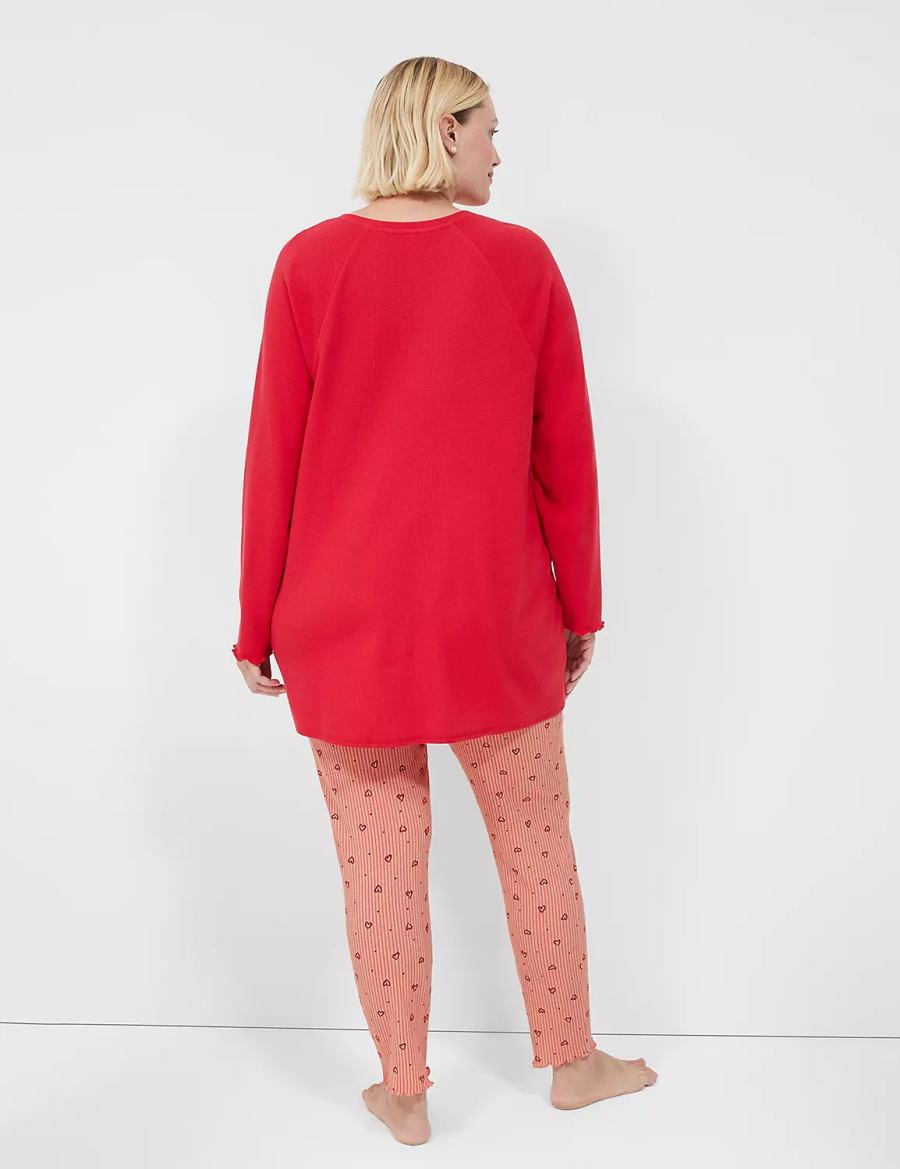 Lane Bryant Thermal Cotton Lettuce-Edge Henley Tee & Legging PJ Set Pyjama Dames Rood Gekleurd | JKV985SX
