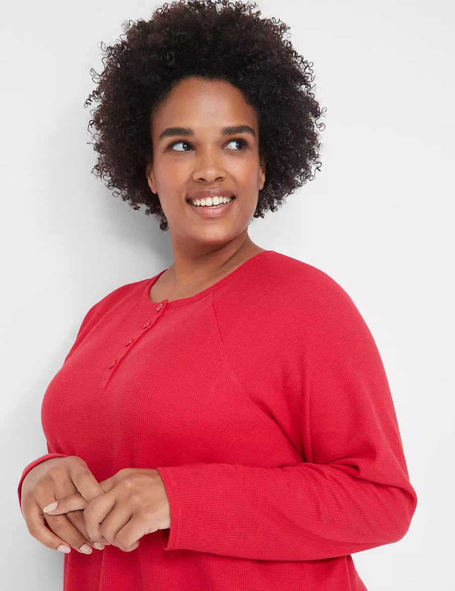 Lane Bryant Thermal Henley Tee & Legging PJ Set Pyjama Dames Rood Gekleurd | HRJ8942PG