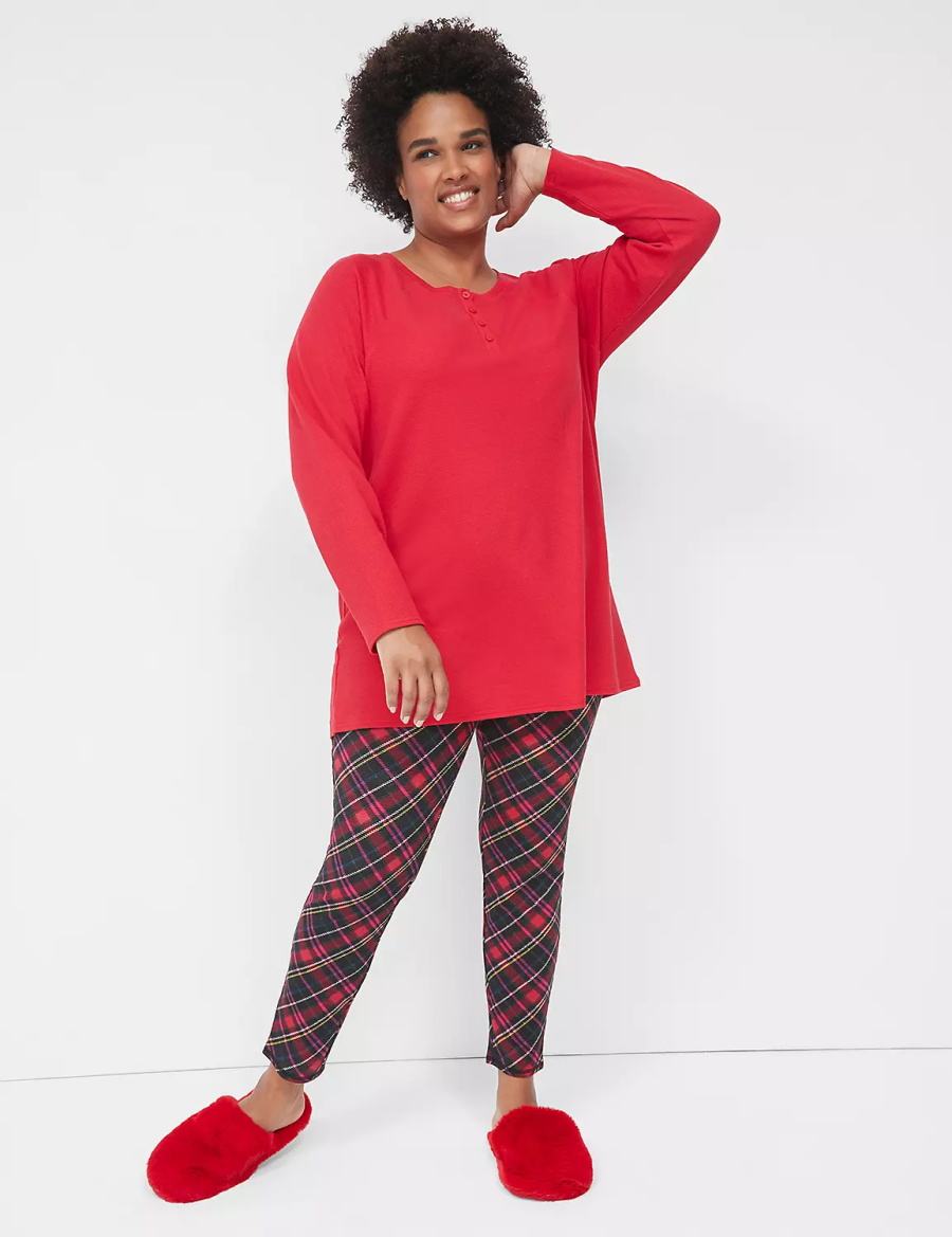 Lane Bryant Thermal Henley Tee & Legging PJ Set Pyjama Dames Rood Gekleurd | HRJ8942PG
