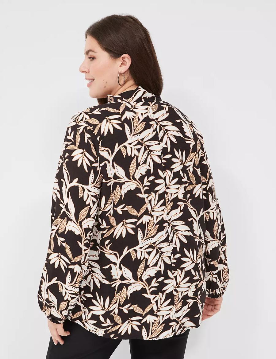 Lane Bryant Tie-Neck Popover Blouse Dames Room Bruin Zwart | FRT4822VH