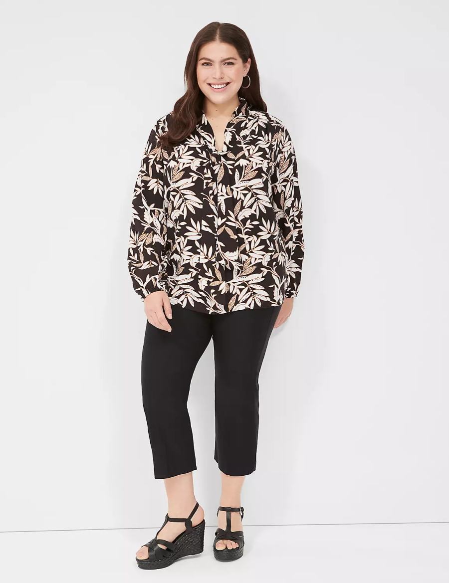 Lane Bryant Tie-Neck Popover Blouse Dames Room Bruin Zwart | FRT4822VH