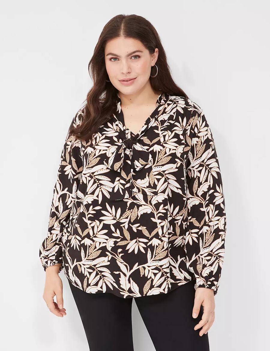 Lane Bryant Tie-Neck Popover Blouse Dames Room Bruin Zwart | FRT4822VH