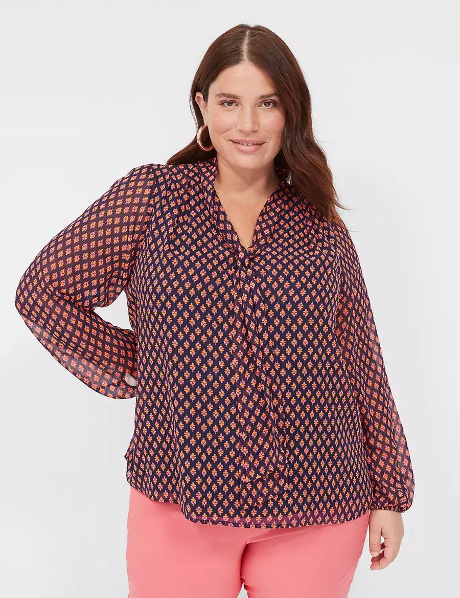 Lane Bryant Tie-Neck Popover Blouse Dames Zwart Rood | VYJ2295SN