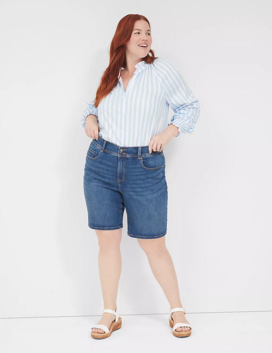 Lane Bryant Tighter Tummy Fit High-Rise Bermuda Jean Korte Broek Dames Blauw | KJD9451HA