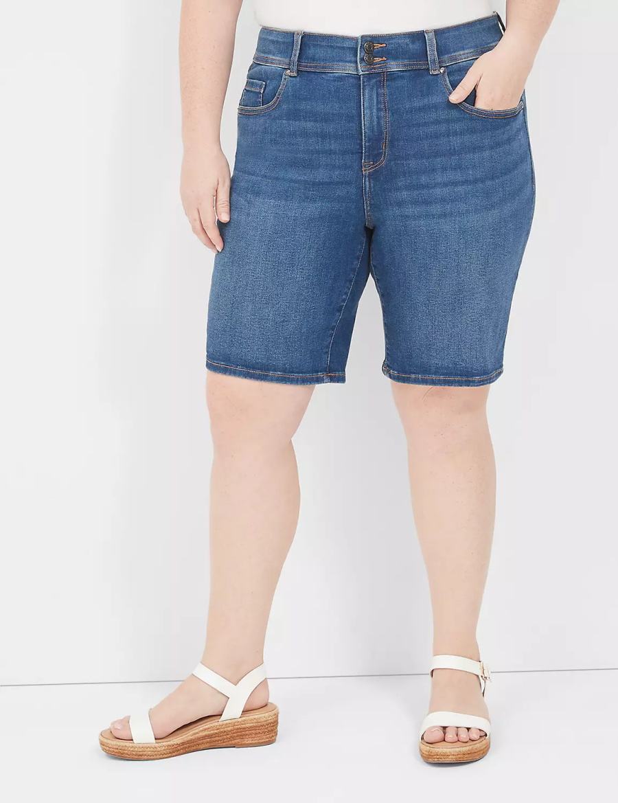 Lane Bryant Tighter Tummy Fit High-Rise Bermuda Jean Korte Broek Dames Blauw | KJD9451HA