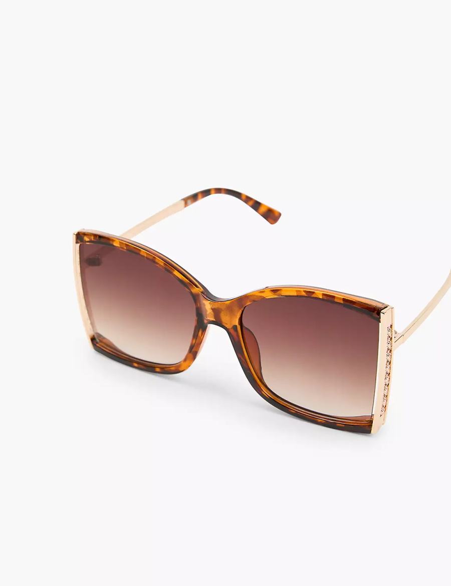 Lane Bryant Tortoiseshell Print With Goldtone Hinge Square Zonnebril Dames Bruin | LDZ8736BB