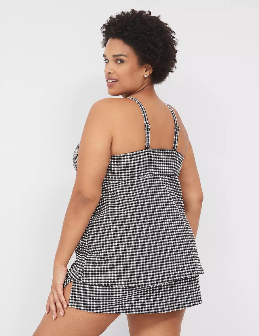 Lane Bryant Underwire Knot-Front Tankini Bikinitop Dames Zwart Wit | DTW9421OZ