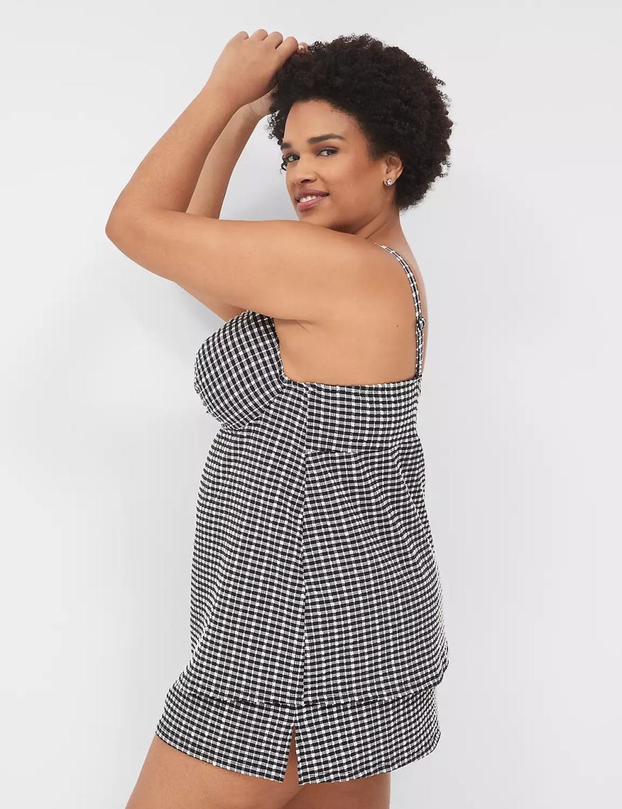 Lane Bryant Underwire Knot-Front Tankini Bikinitop Dames Zwart Wit | DTW9421OZ
