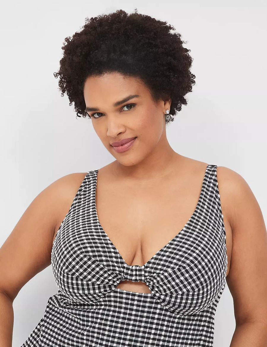 Lane Bryant Underwire Knot-Front Tankini Bikinitop Dames Zwart Wit | DTW9421OZ