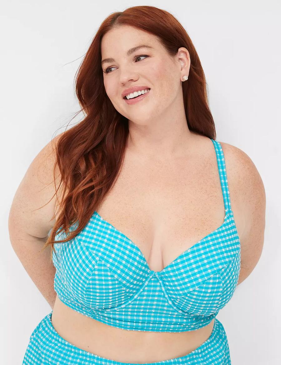 Lane Bryant Underwire Longline Bikinitop Dames Blauw Wit | LZT2863CY