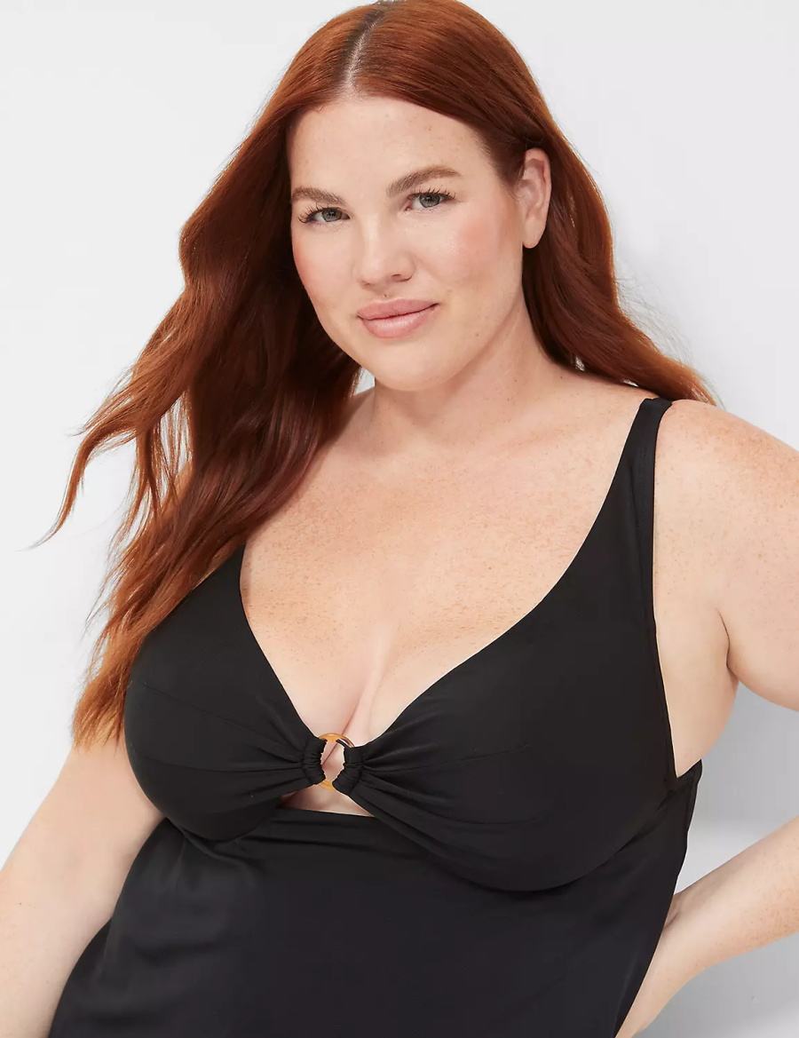 Lane Bryant Underwire O-Ring Tankini Bikinitop Dames Zwart | KGU747GQ